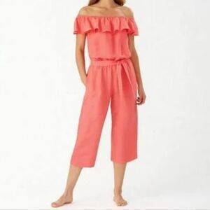 TOMMY BAHAMA Linen Blend Off The Shoulder Belted Jumpsuit